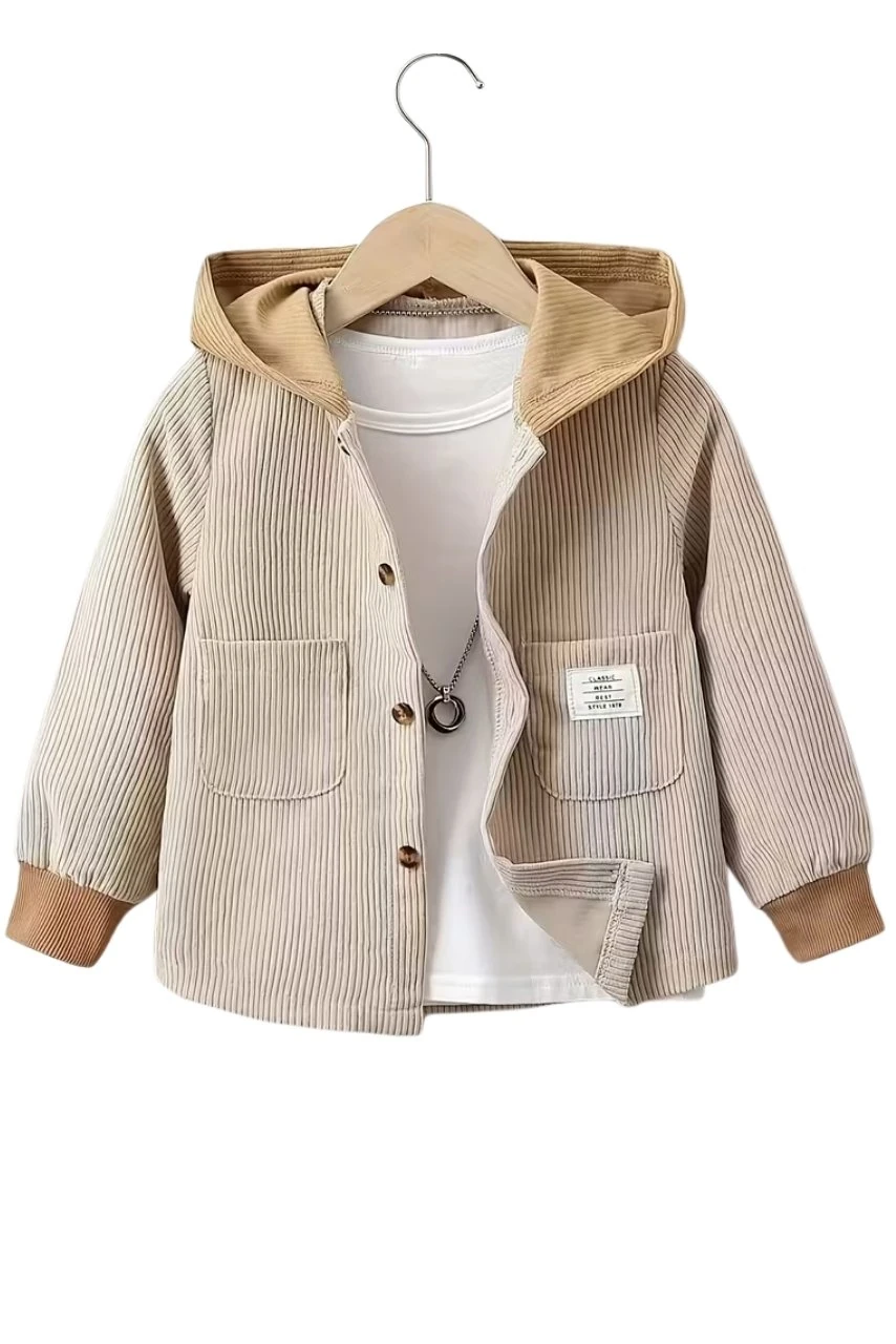  Kadife Kapüşonlu Ceket Bej & Kahverengi