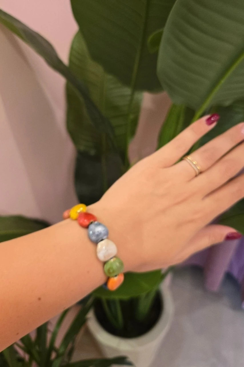 Kalp Dokulu Taşlı Bileklik