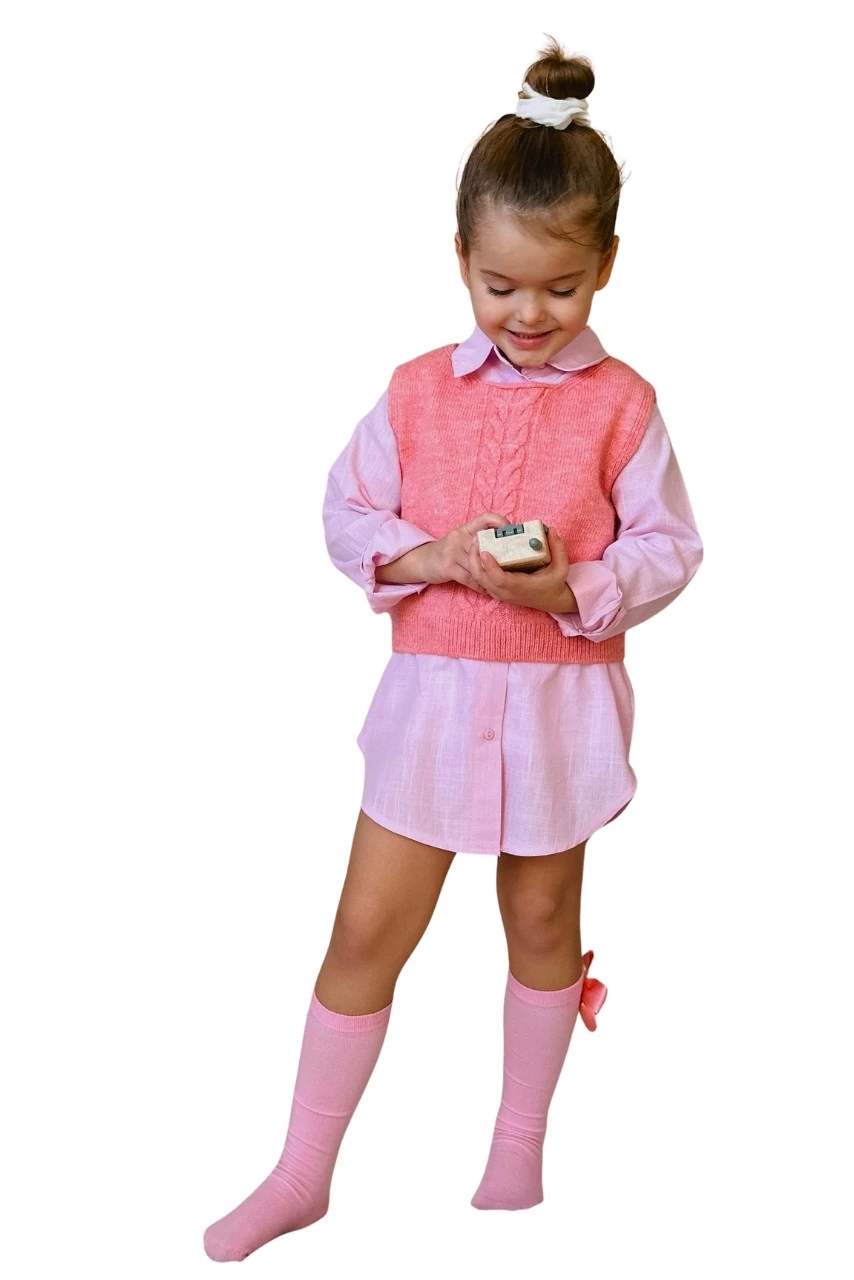 Örme Gömlek Yelek Çorap Üçlü Set