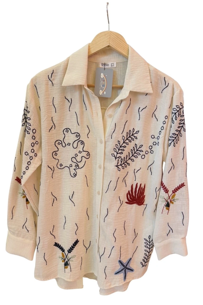 Okyanus Temalı İşlemeli Gömlek