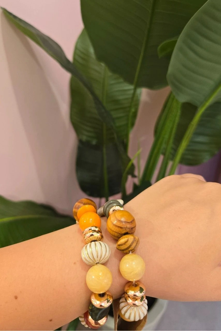 Oval Ahşap Taşlı Bileklik