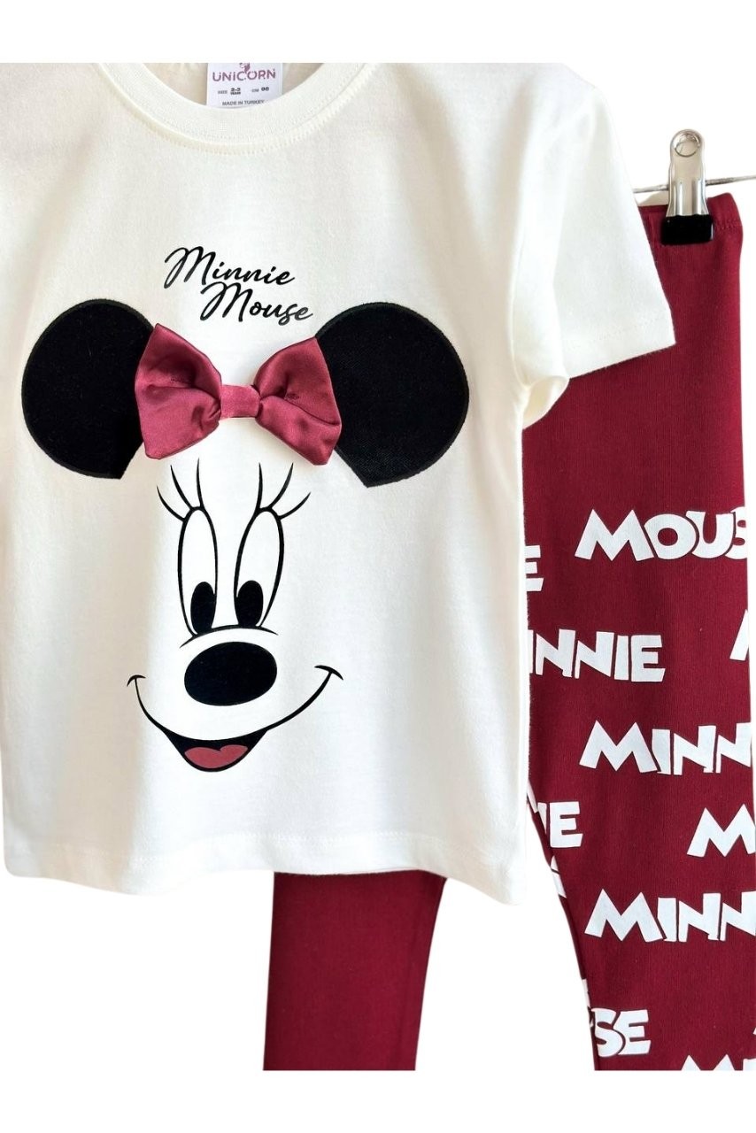 Minnie Saç Bantlı Çift Taraflı Tayt Tişört İkili Takım