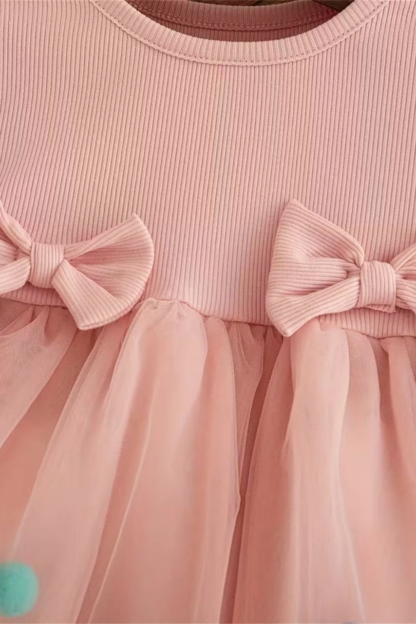 Renkli Tül Ponponlu Prenses Elbisesi