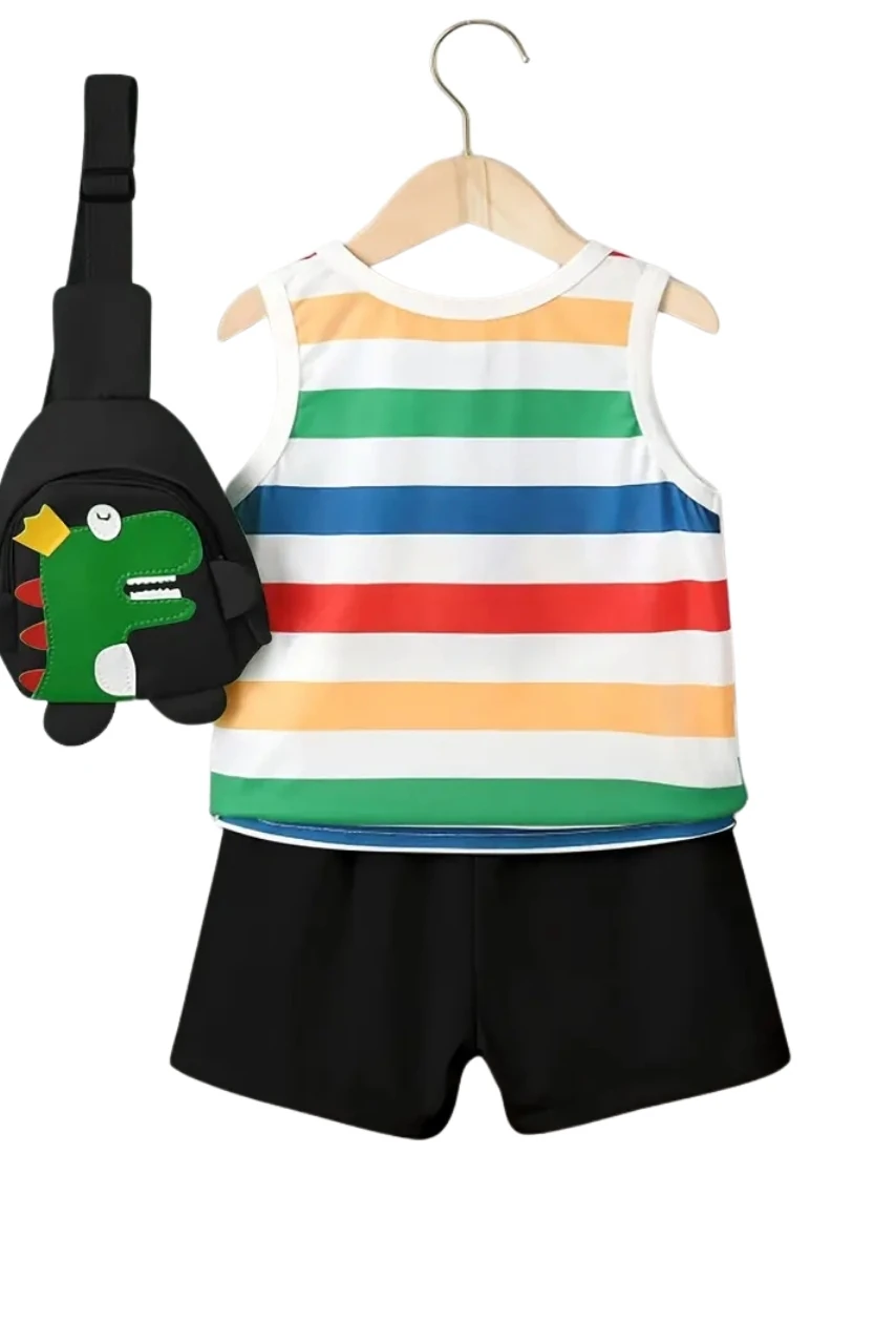 Çizgili Atlet Şort Takımı ve Sırt Çantası