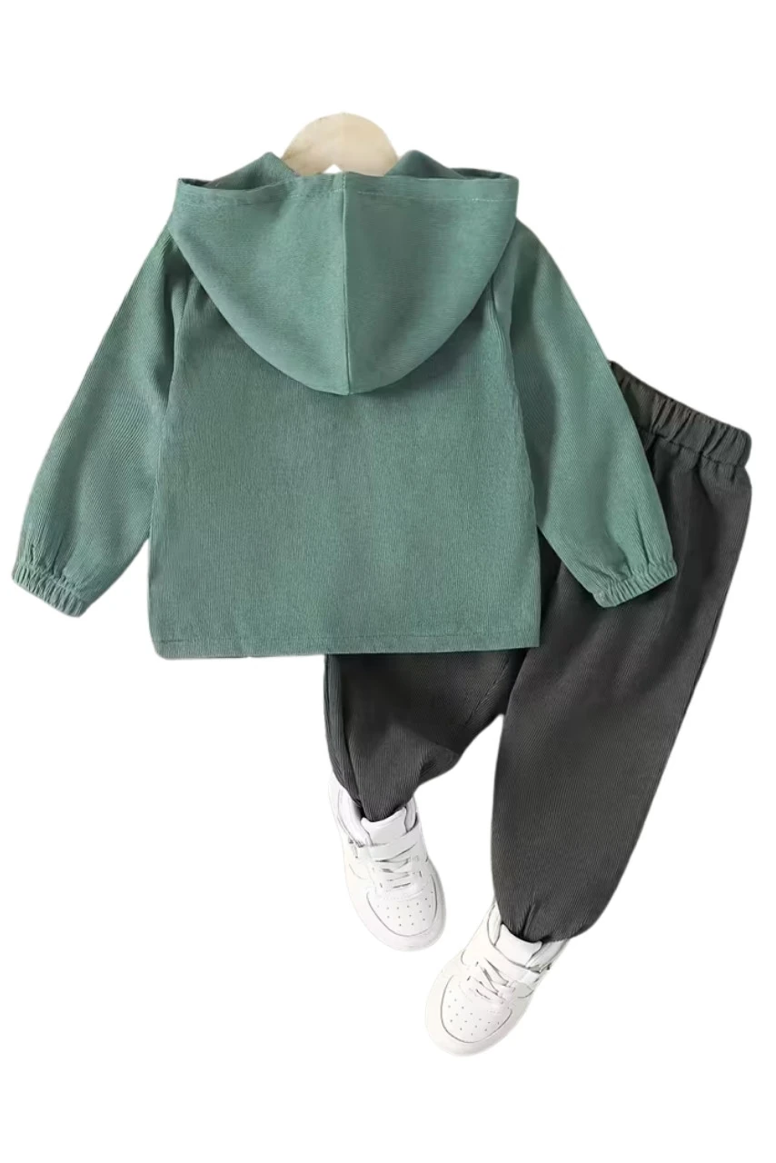 Kadife Kapşonlu Uzun Kollu Sweatshirt vePantolon İkili Takım