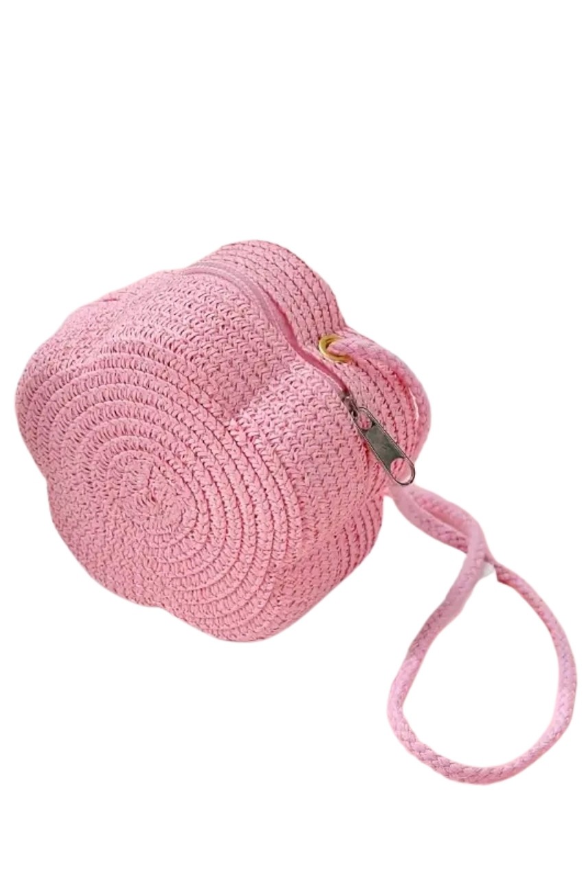 Çiçekli Hasır Askılı Çanta Pembe