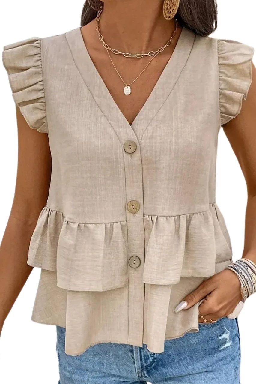 Volanlı Düğmeli Bluz