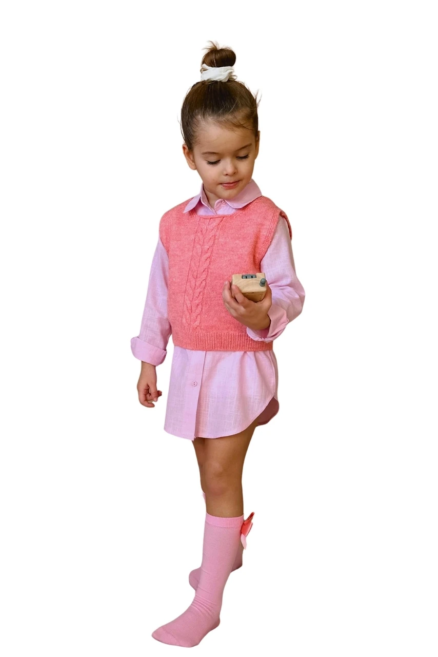 Örme Gömlek Yelek Çorap Üçlü Set