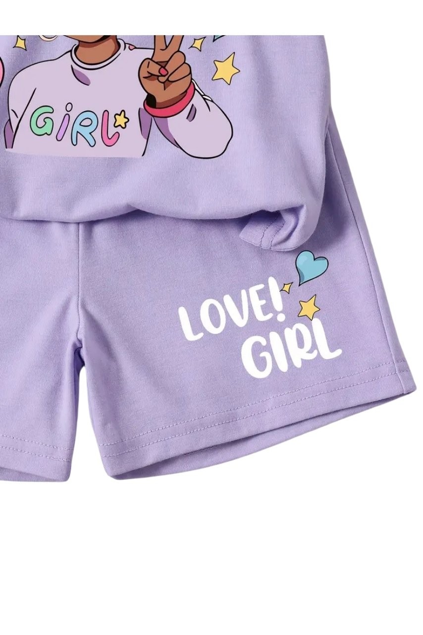 Fun Girl Baskılı Şort Tişört Takım