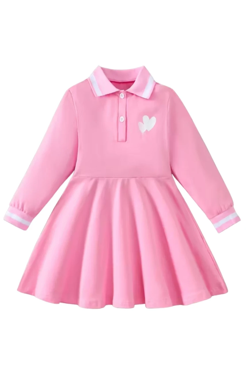 Pembe Kalp Baskılı Elbise