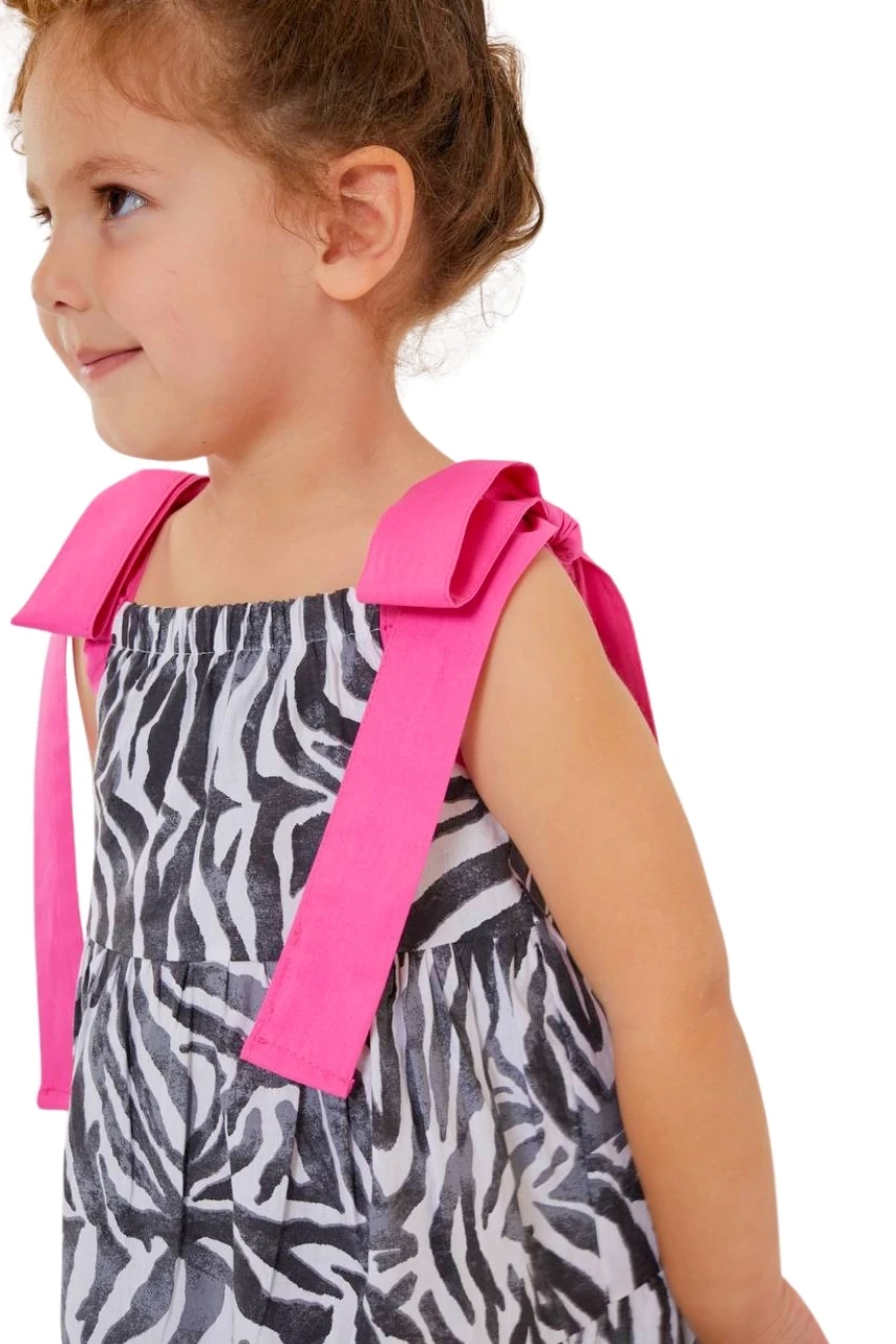 Zebra Desenli Kurdele Kollu Elbise