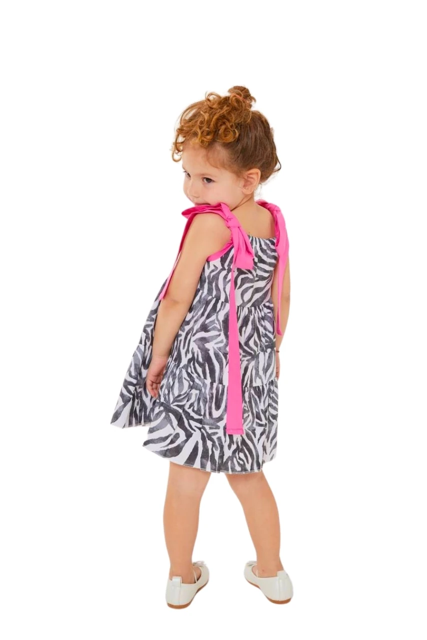 Zebra Desenli Kurdele Kollu Elbise