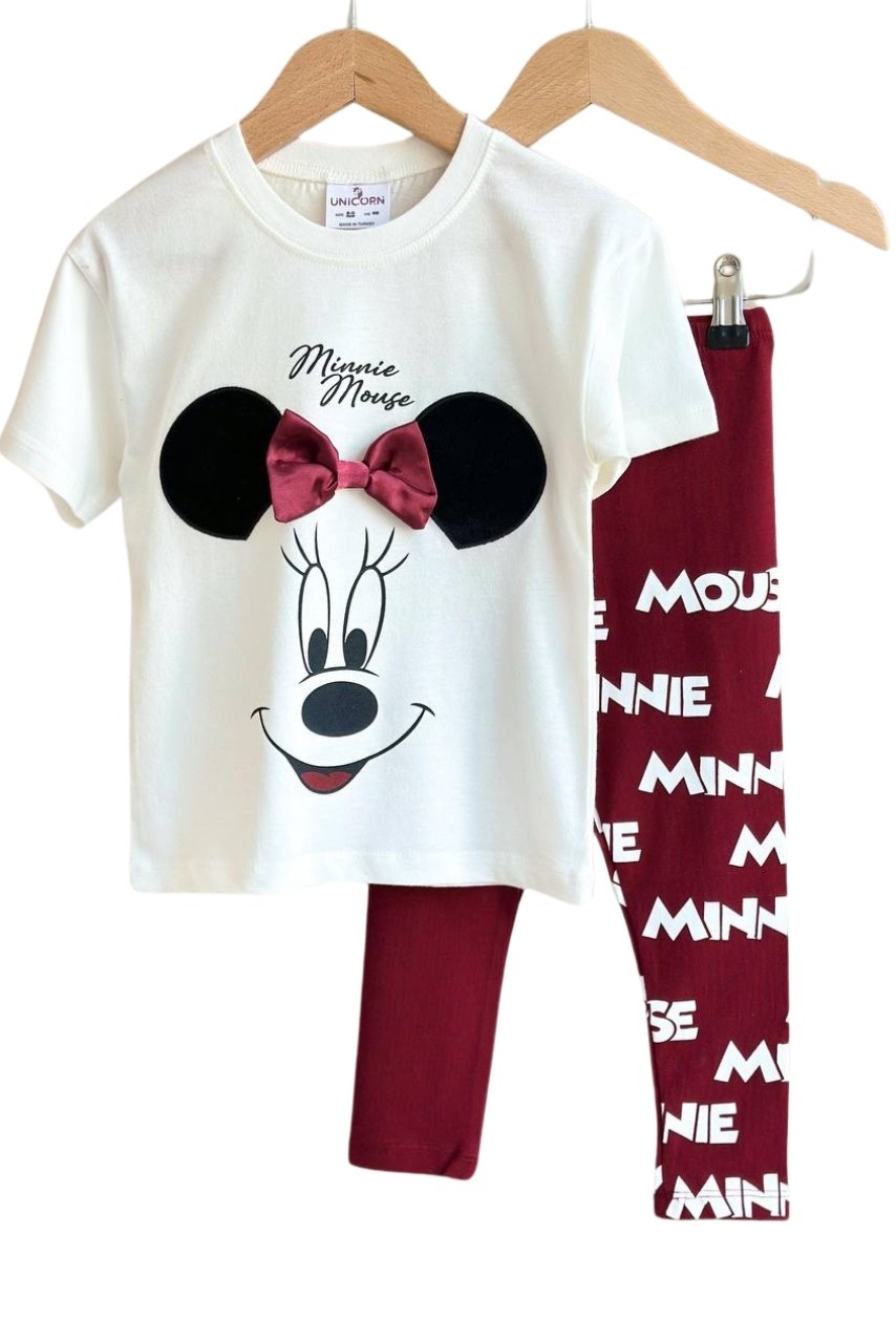 Minnie Saç Bantlı Çift Taraflı Tayt Tişört İkili Takım