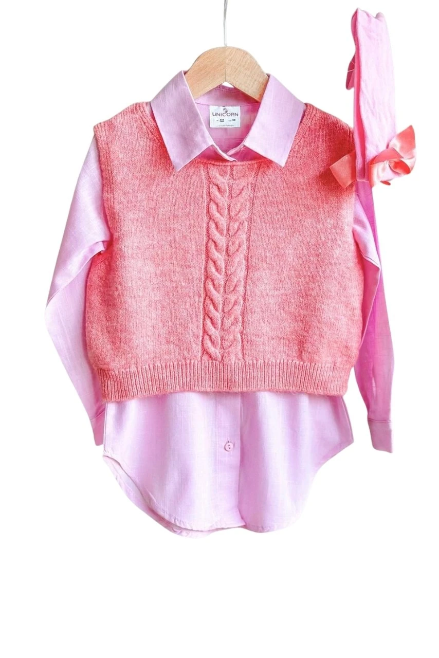 Örme Gömlek Yelek Çorap Üçlü Set