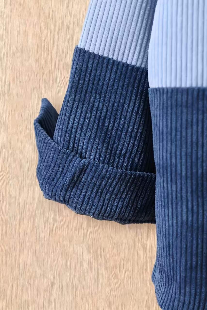  Kadife Kapüşonlu Ceket Mavi Gradyan