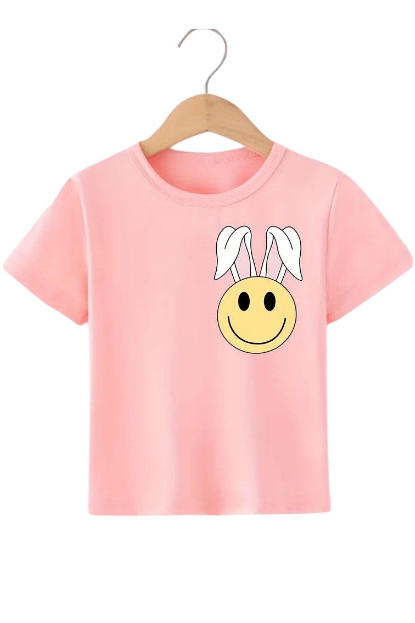 Tavşan Karikatürlü Pembe Tişört
