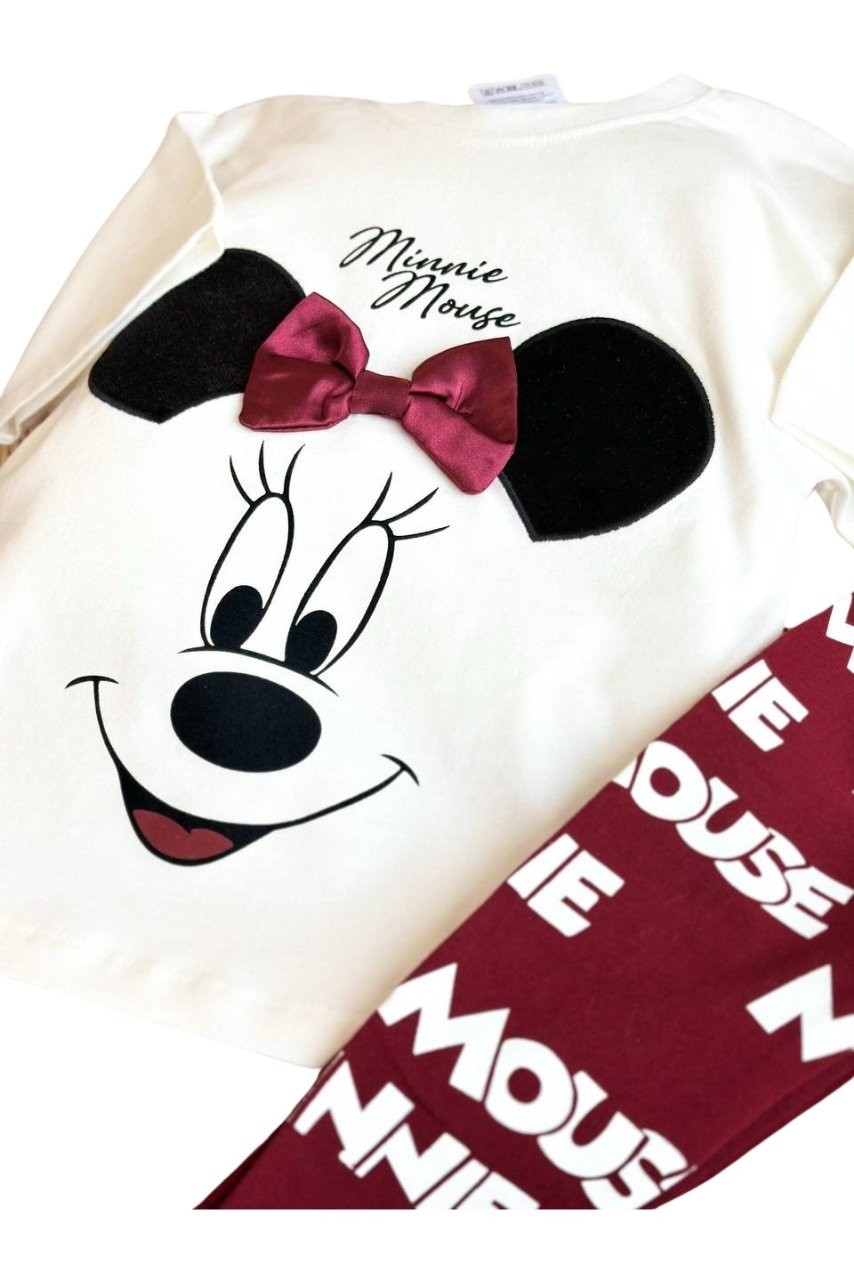 Minnie Saç Bantlı Çift Taraflı Tayt Tişört İkili Takım