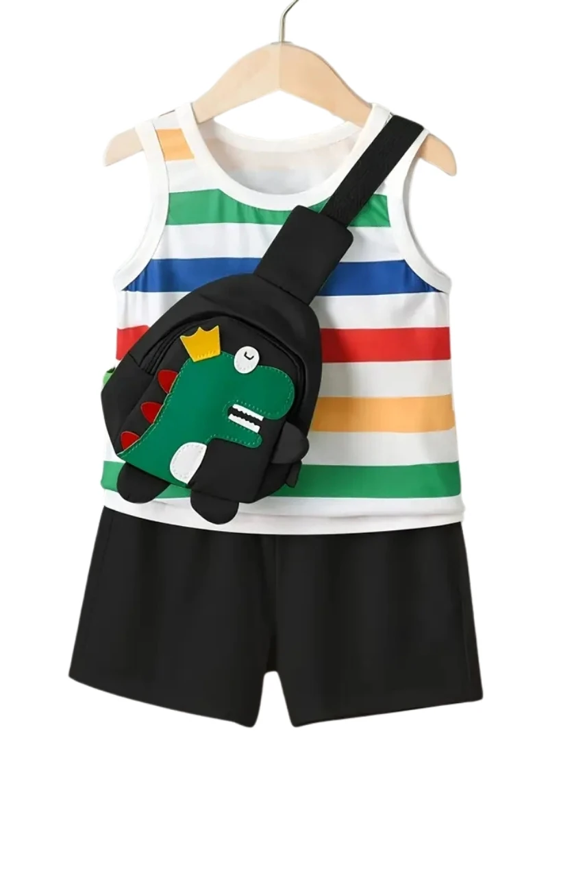 Çizgili Atlet Şort Takımı ve Sırt Çantası