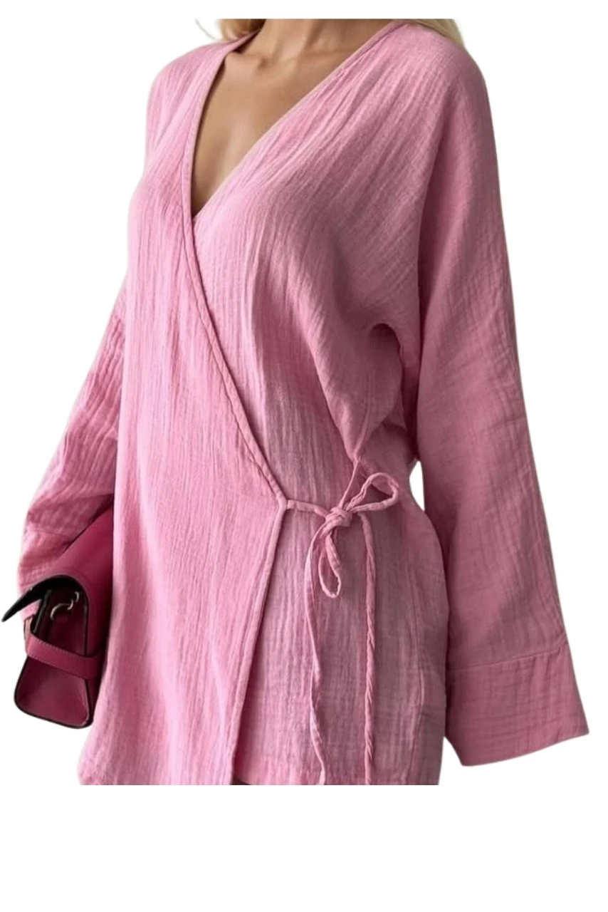 Yandan Bağlamalı İnce Hırka Pembe