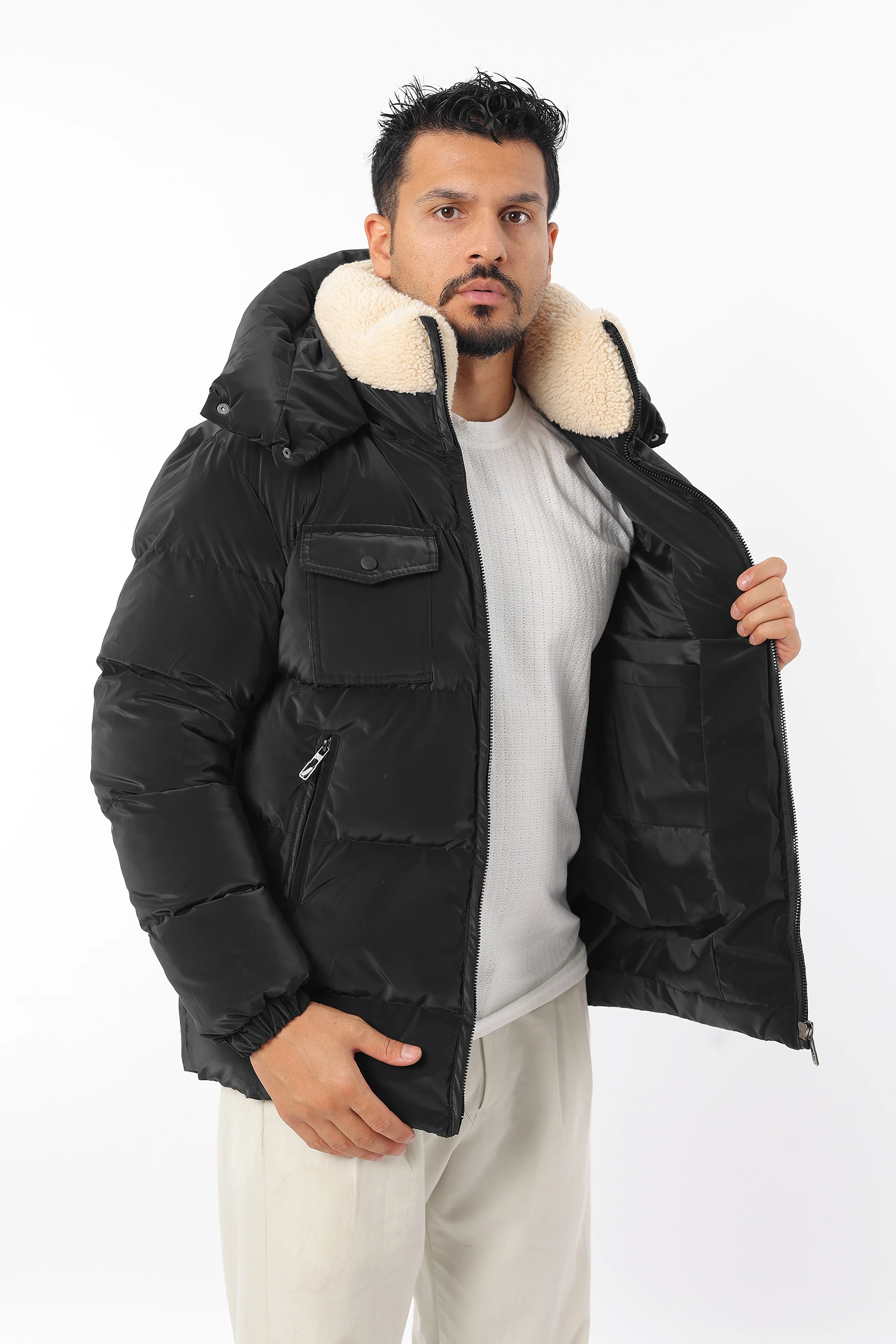 Erkek Şişme Yaka Kürklü Nova Kumaş Sıkı Elyaf Dolum Kalın Kışlık Mont 1555