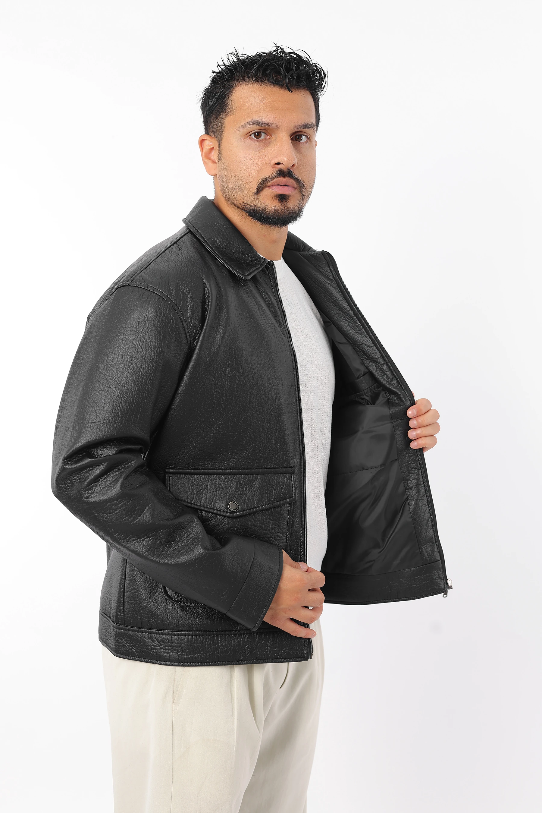 Erkek Oversize İç Astarlı Ceket Fermuarlı Cepli Yumuşak Deri Mont 1633