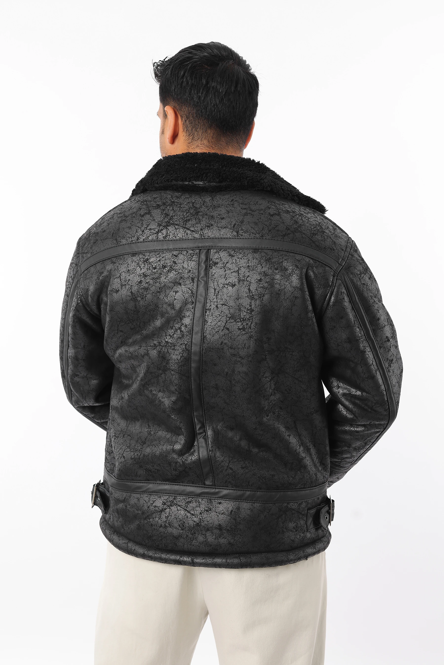 Erkek İçi Kürklü Rüzgar Geçirmez Desenli Fermuarlı Süet Mont 1119