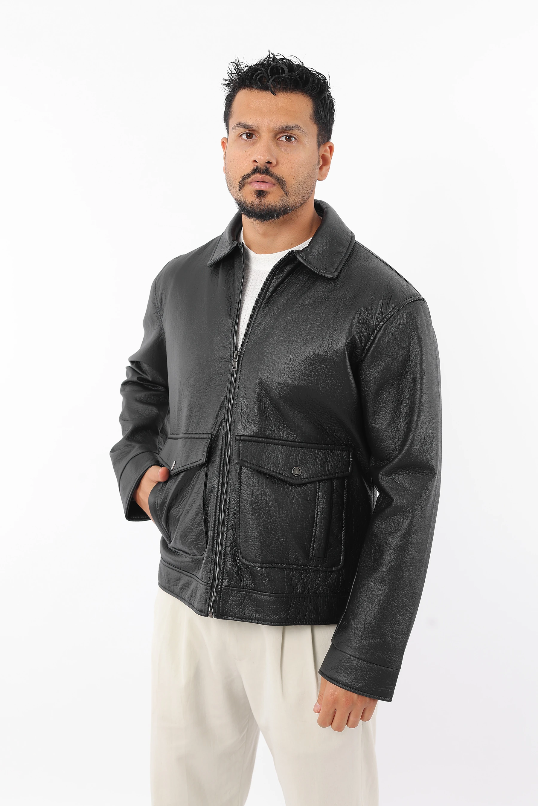 Erkek Oversize İç Astarlı Ceket Fermuarlı Cepli Yumuşak Deri Mont 1633