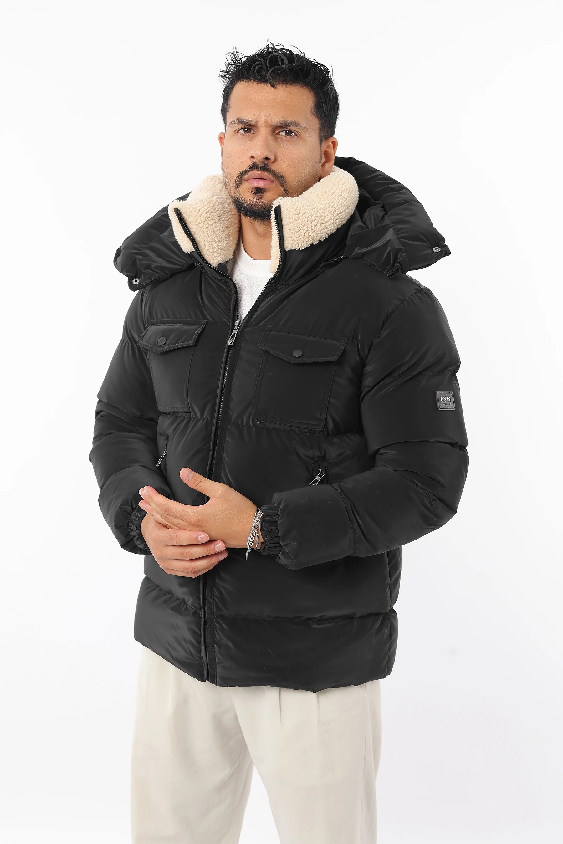 Erkek Şişme Yaka Kürklü Nova Kumaş Sıkı Elyaf Dolum Kalın Kışlık Mont 1555