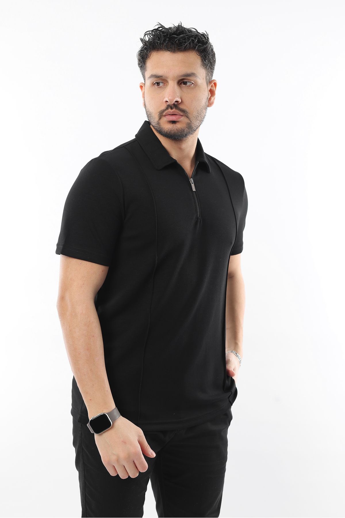 Erkek Fermuarlı Polo Yaka Slim Fit Tişört - Kısa Kollu Şık Tasarım