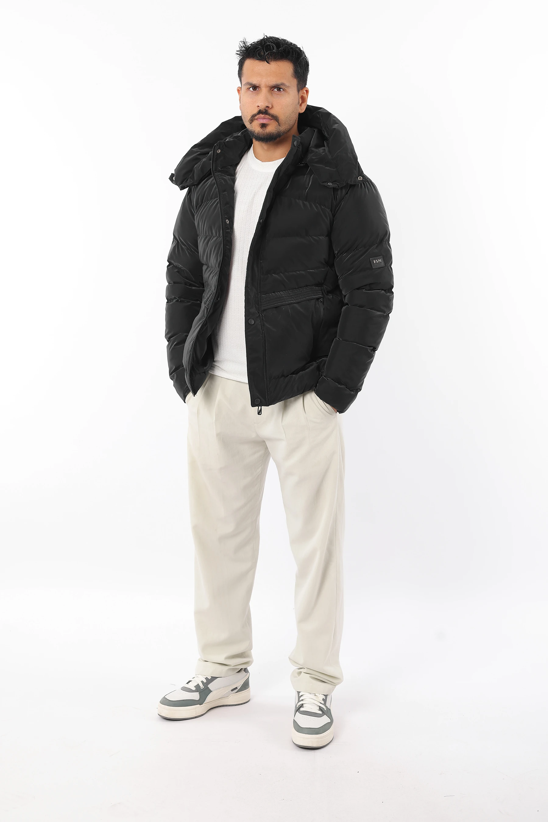 Erkek Şişme Sıkı Elyaf Dolum Çıkarılabilir Kapüşonlu Kalın Kışlık Mont 1581