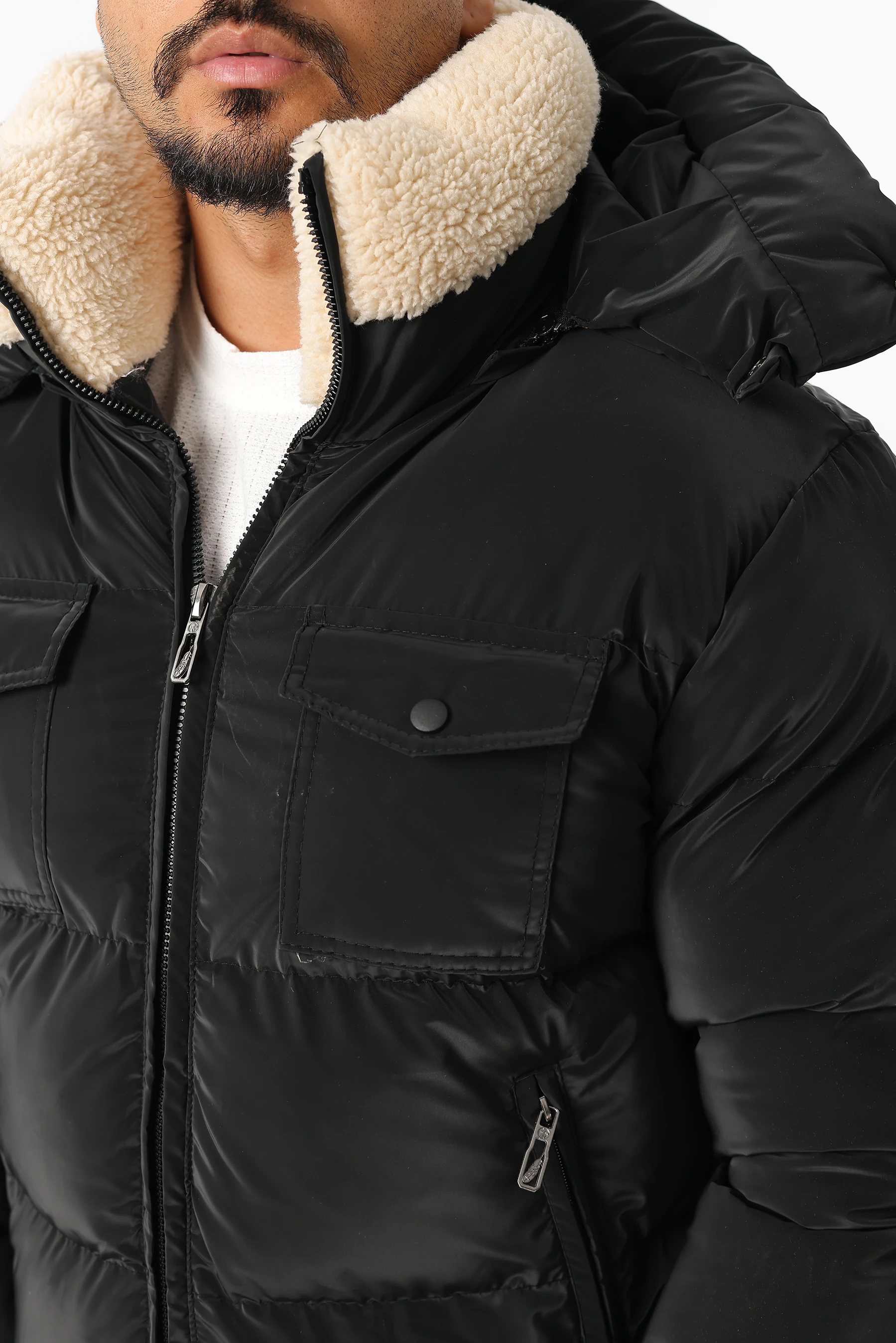 Erkek Şişme Yaka Kürklü Nova Kumaş Sıkı Elyaf Dolum Kalın Kışlık Mont 1555