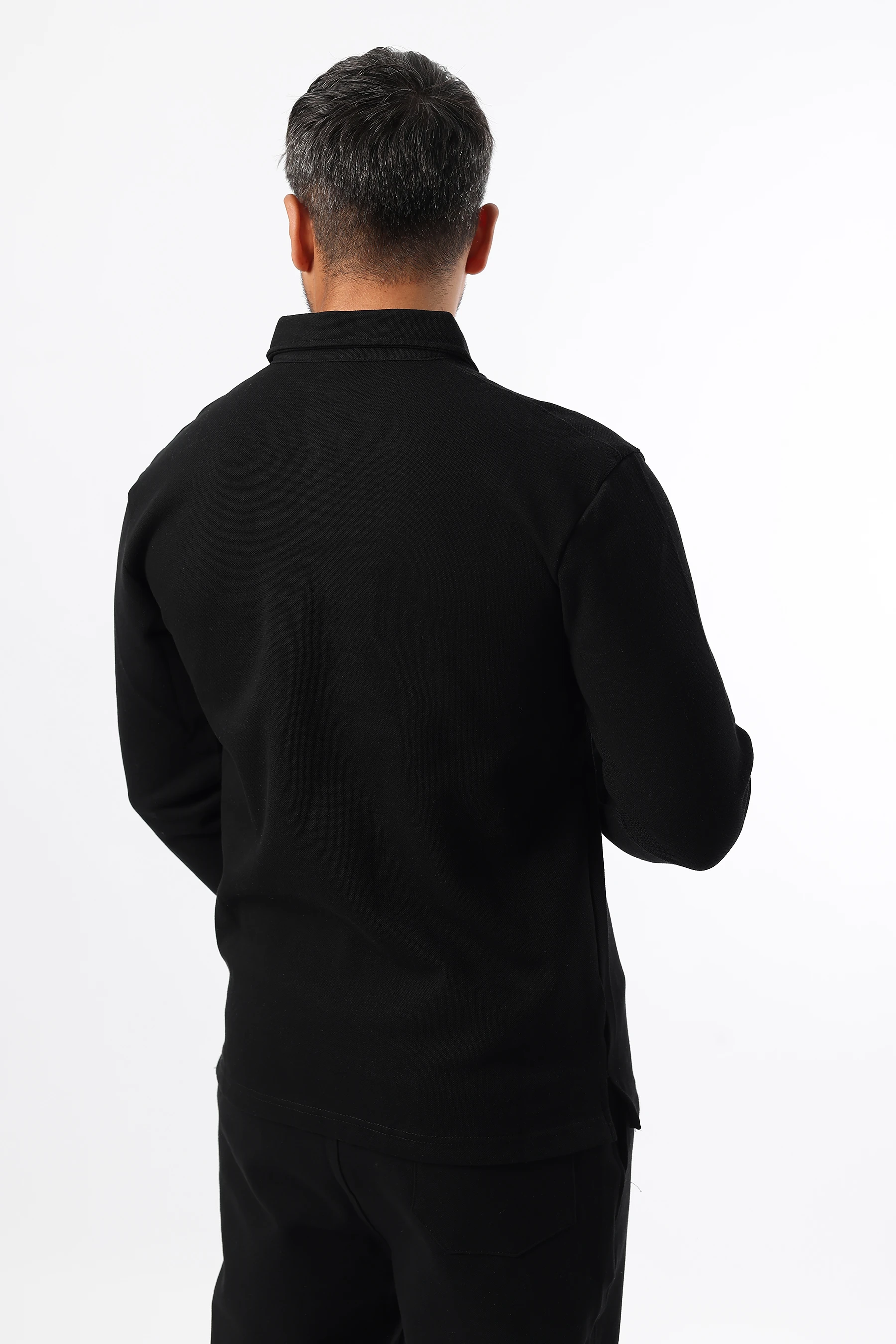 Erkek Standart Fit Rahat Kesim Pamuklu Yumuşak Dokulu Düz Pike Uzun Kollu Polo Yaka Tişört 1018