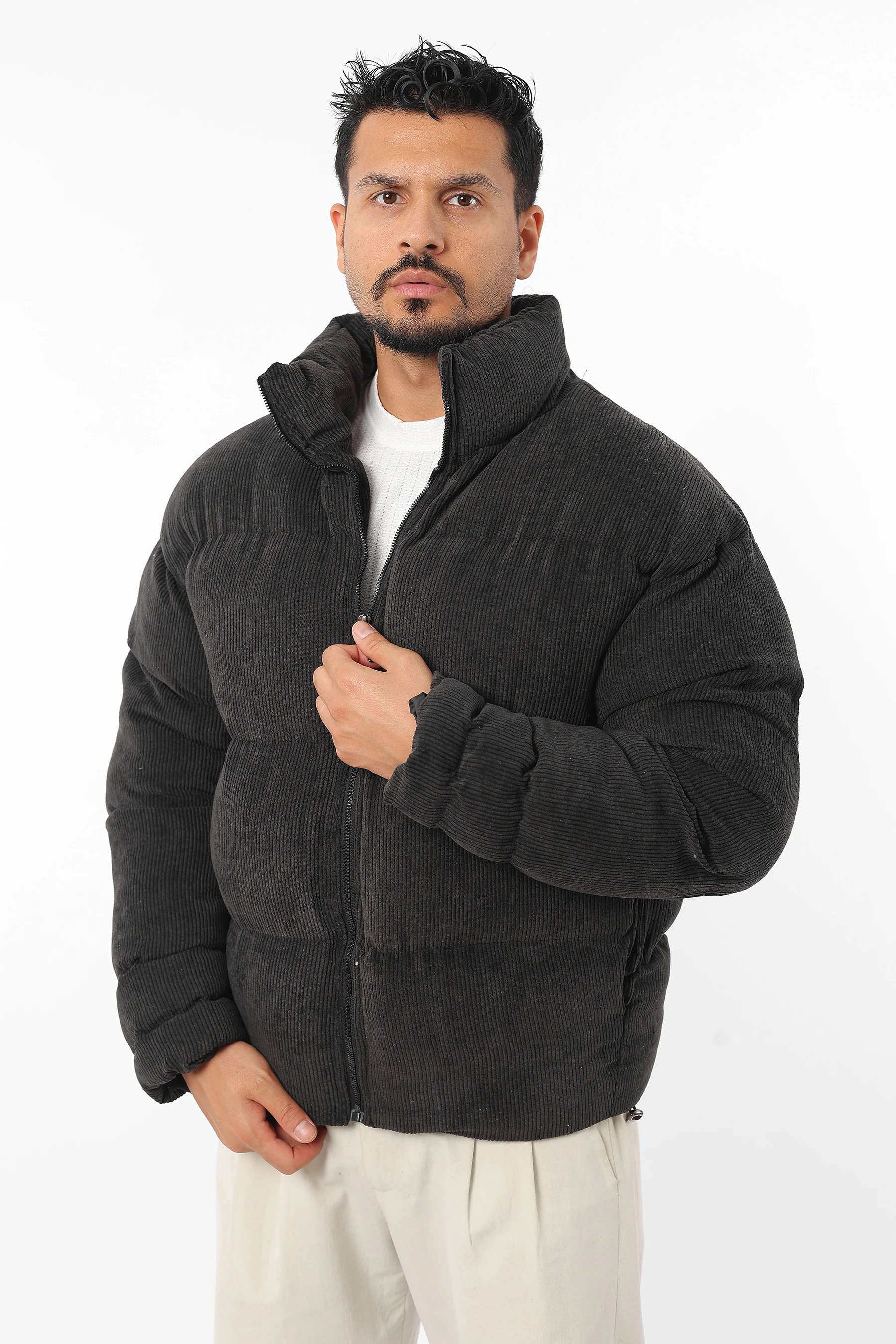 Erkek Şişme Sıkı Dolum Elyaf Kadife Fitilli Kalın Mont 1626