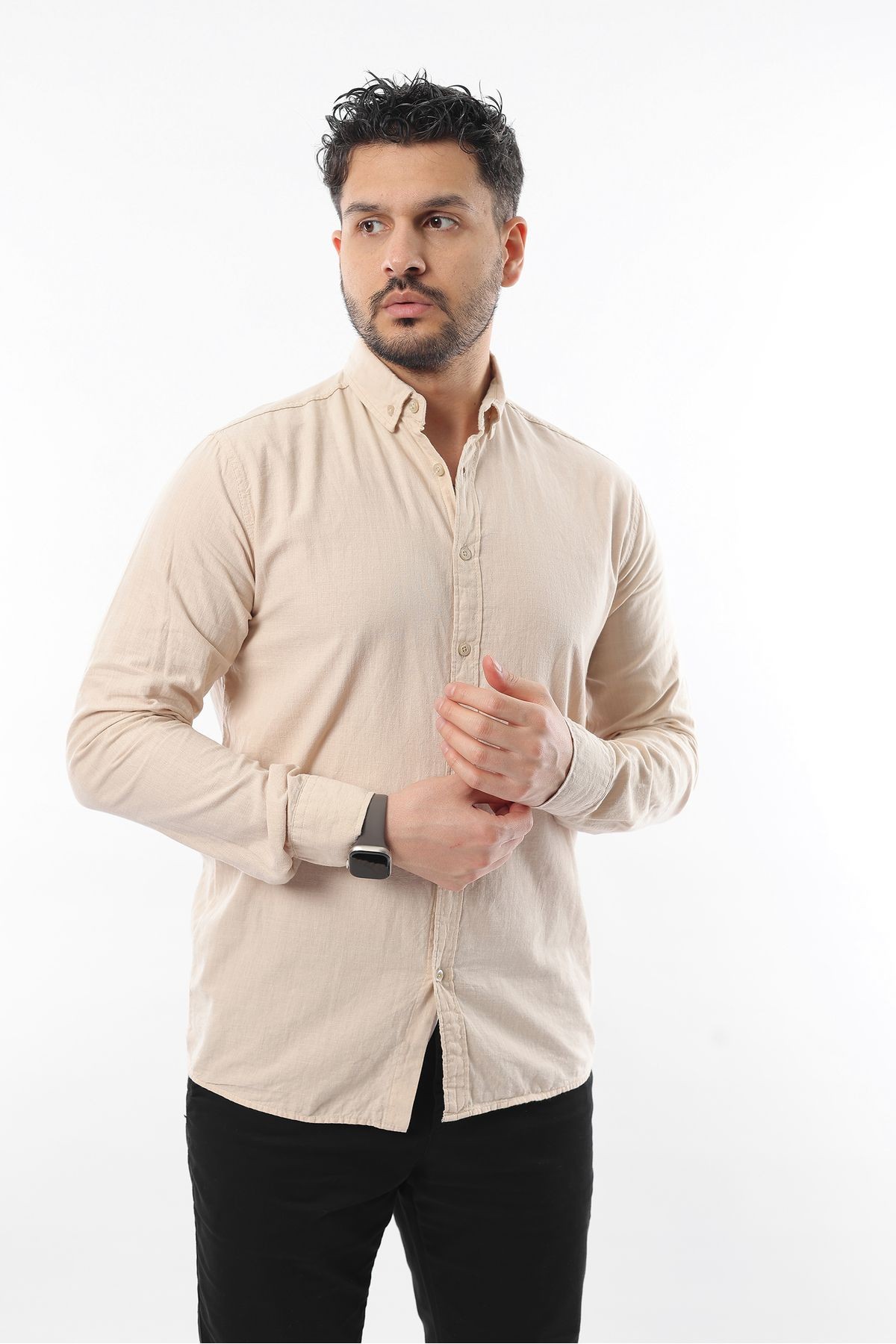 Erkek Uzun Kollu Slim Fit Düğmeli Yaka Şık Gömlek
