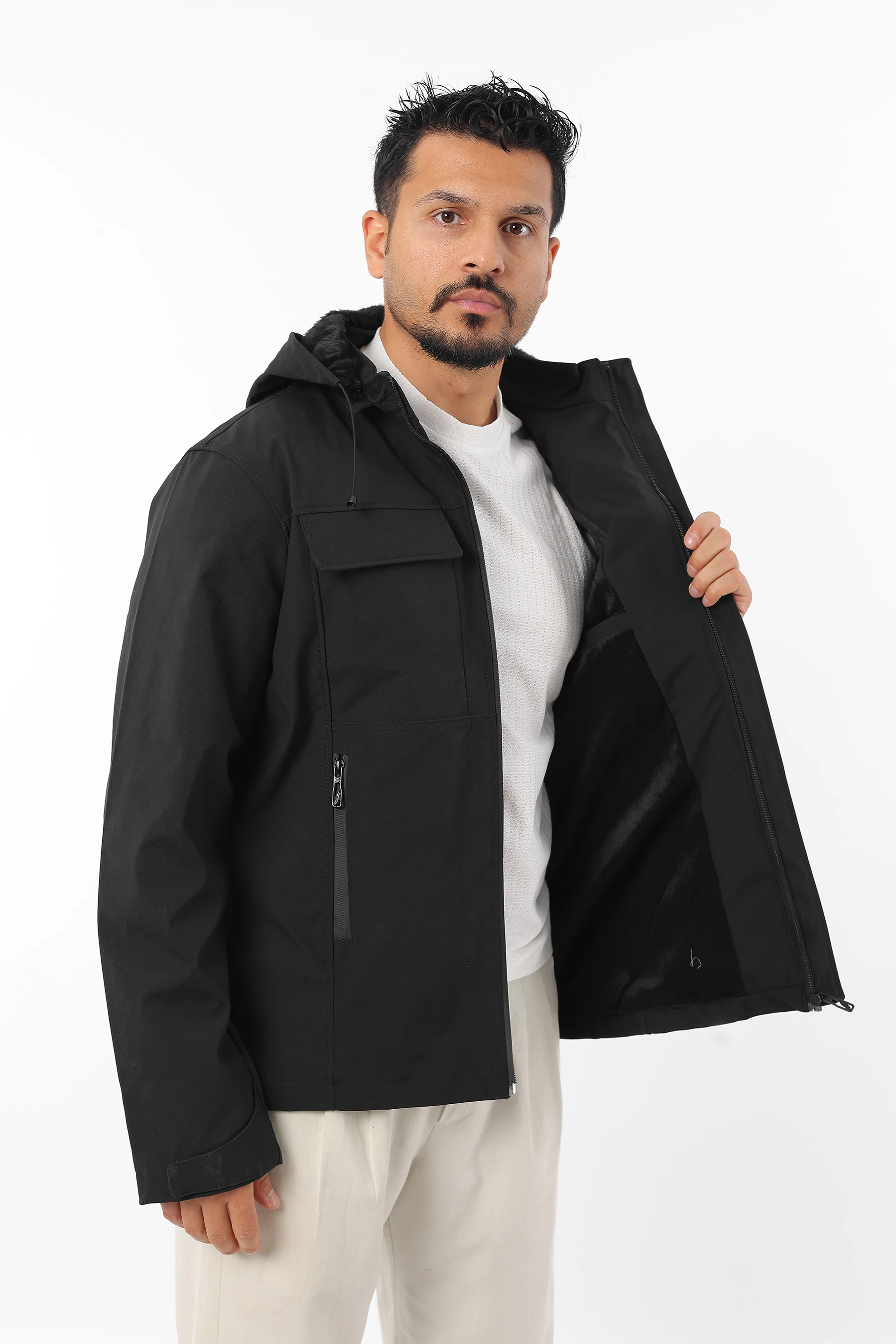 Erkek İçi Rüzgar Geçirmez Softjel Kumaş Kapüşonlu Fermuarlı Mont 1617