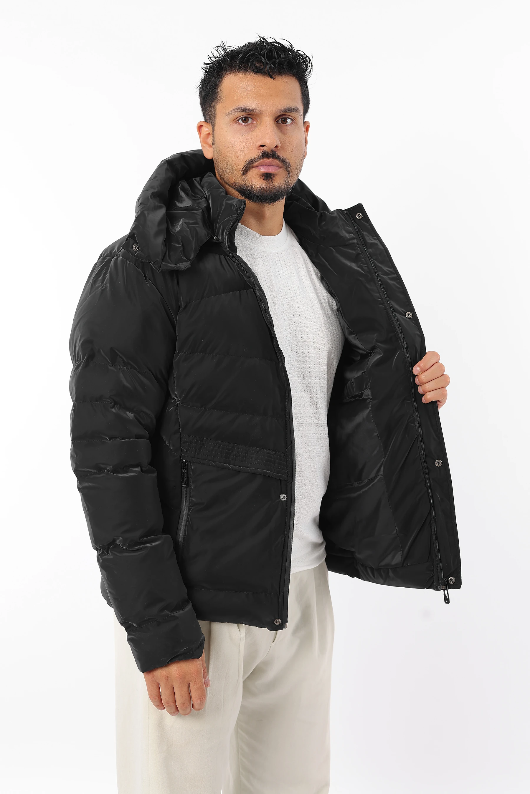 Erkek Şişme Sıkı Elyaf Dolum Çıkarılabilir Kapüşonlu Kalın Kışlık Mont 1581