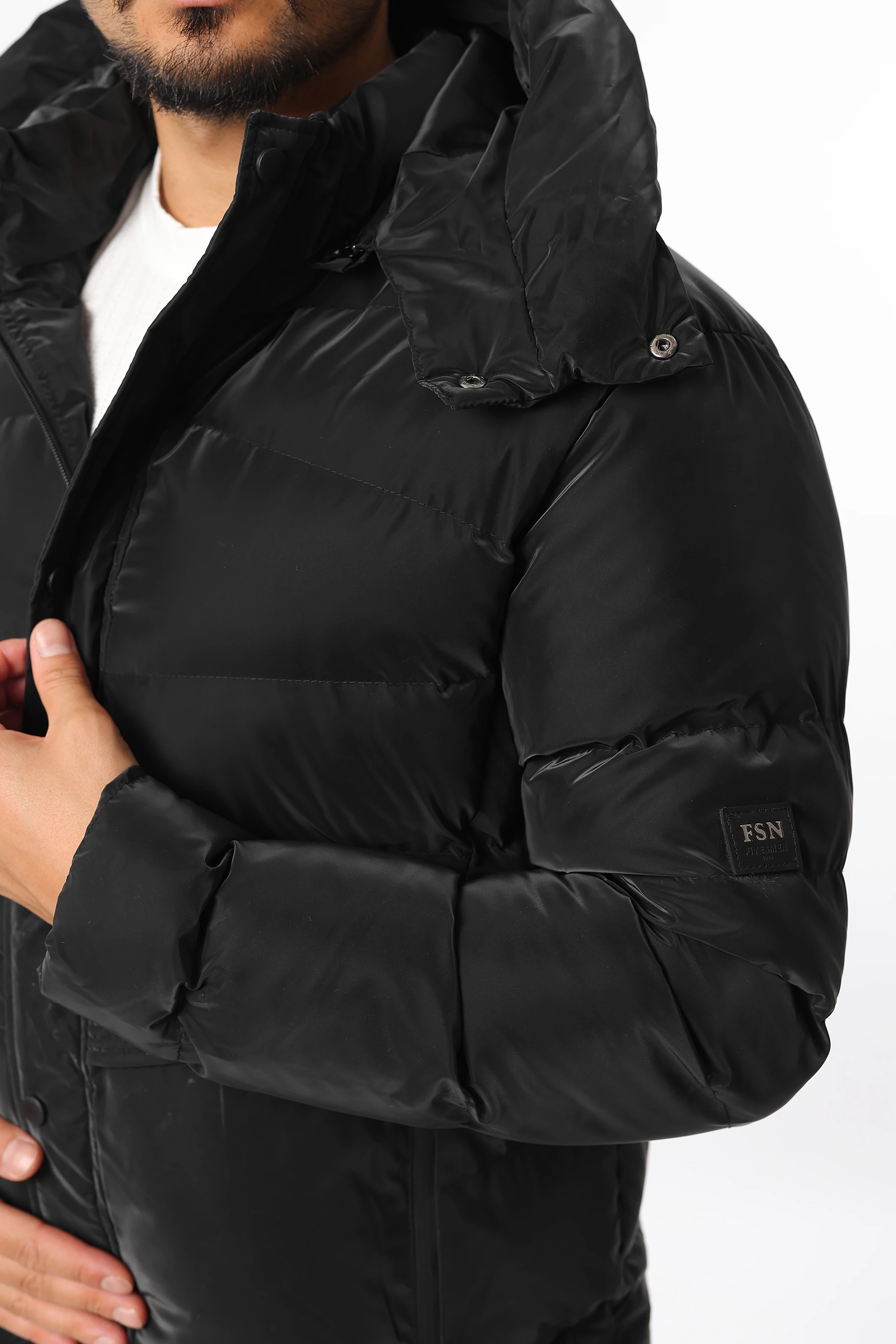 Erkek Şişme Sıkı Elyaf Dolum Çıkarılabilir Kapüşonlu Kalın Kışlık Mont 1581