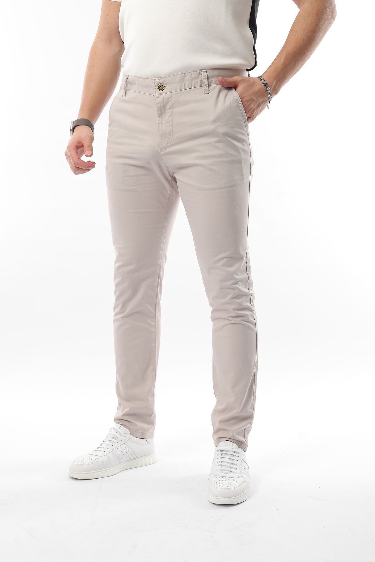 Casual Erkek Chino Pantolon - Şık ve Rahat - krem