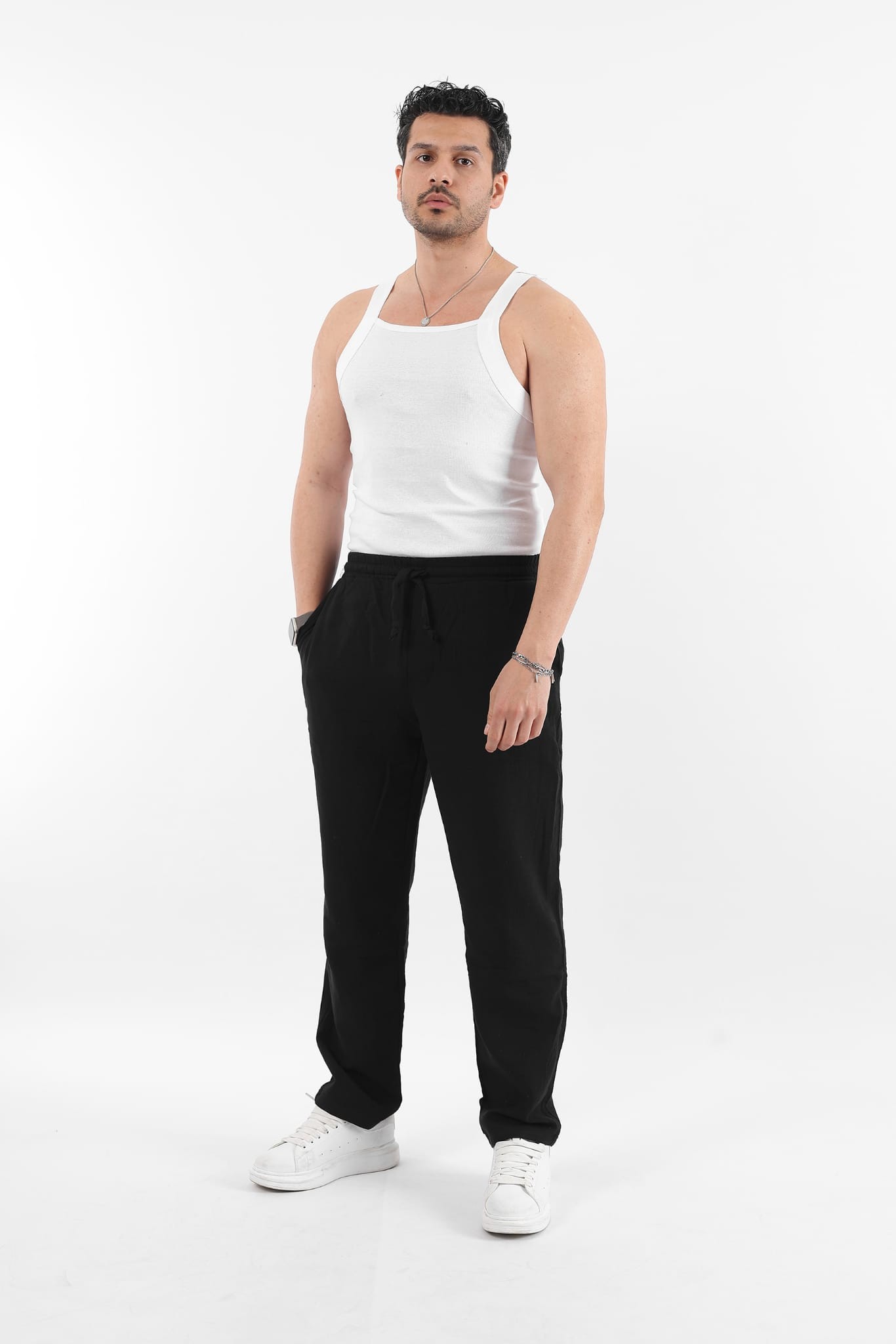 Erkek Joger İpli Keten Pantolon 1776 - siyah