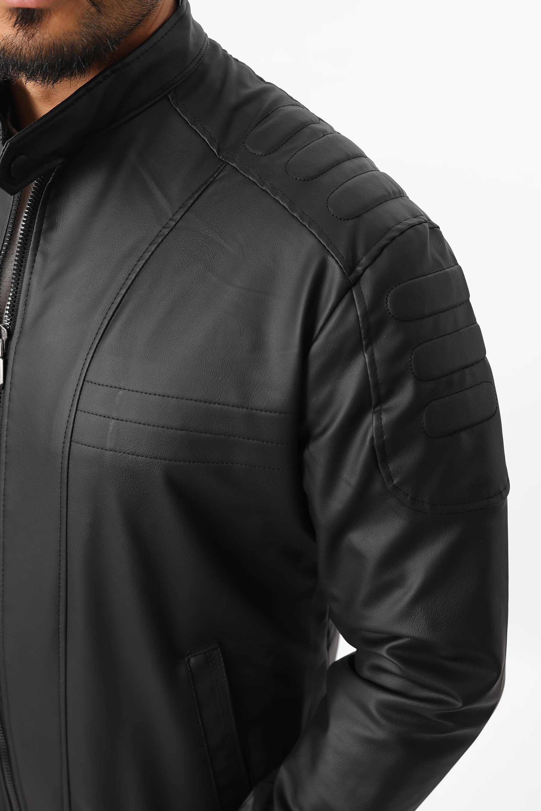 Erkek Slim Fit İç Astarlı Fermuarlı Yakası Çıtçıtlı Cepli Siyah Deri Mont 1277