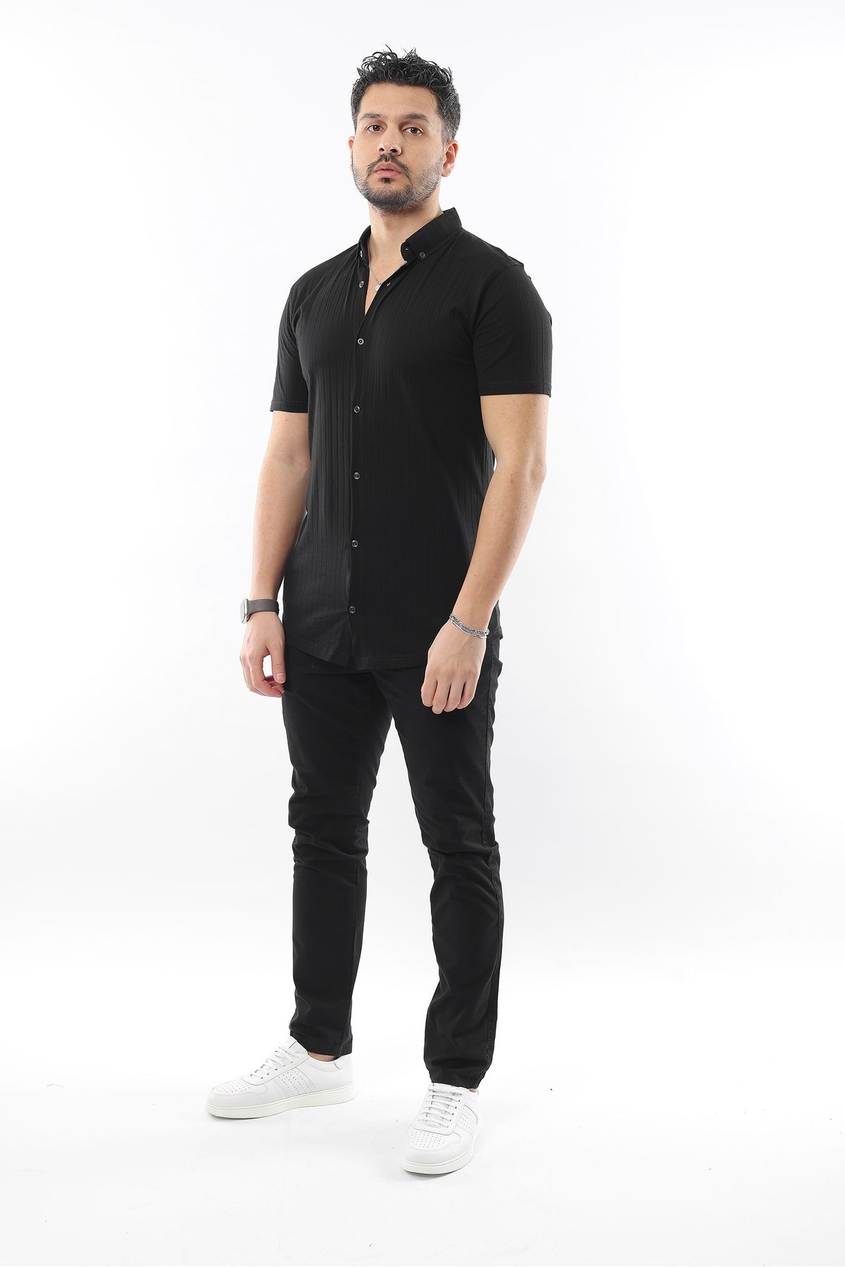 Erkek Slim Fit Kısa Kollu Basic Polo Yaka Gömlek