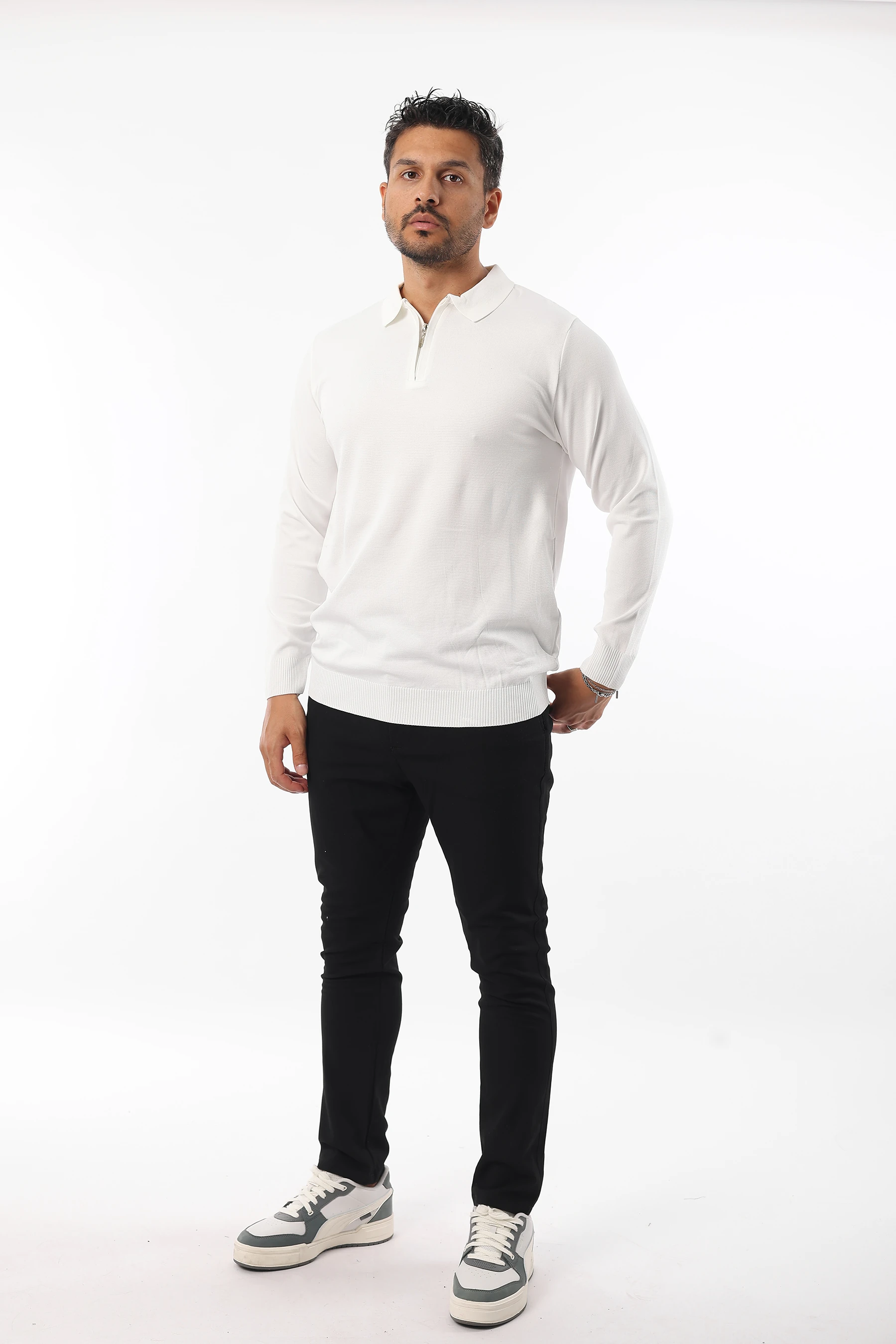 Erkek Tüylenme Yapmayan Standart Fit Yarım Fermuarlı Polo Yaka Triko Kazak 24893