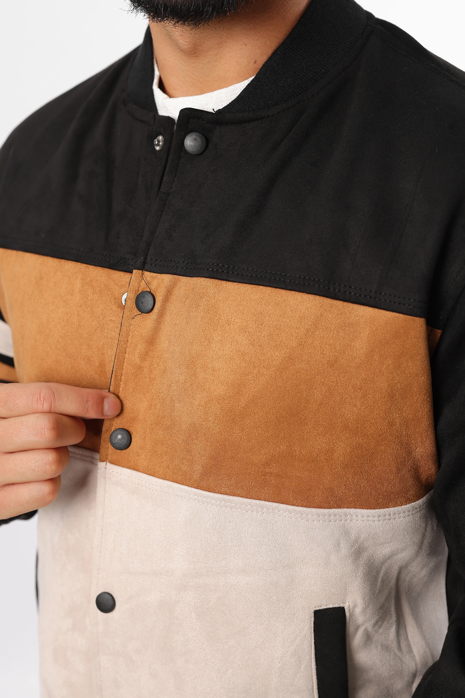 Erkek Spor Mevsimlik İçi Astarlı Bomber Bloklu Çıtçıtlı Süet Mont 1367