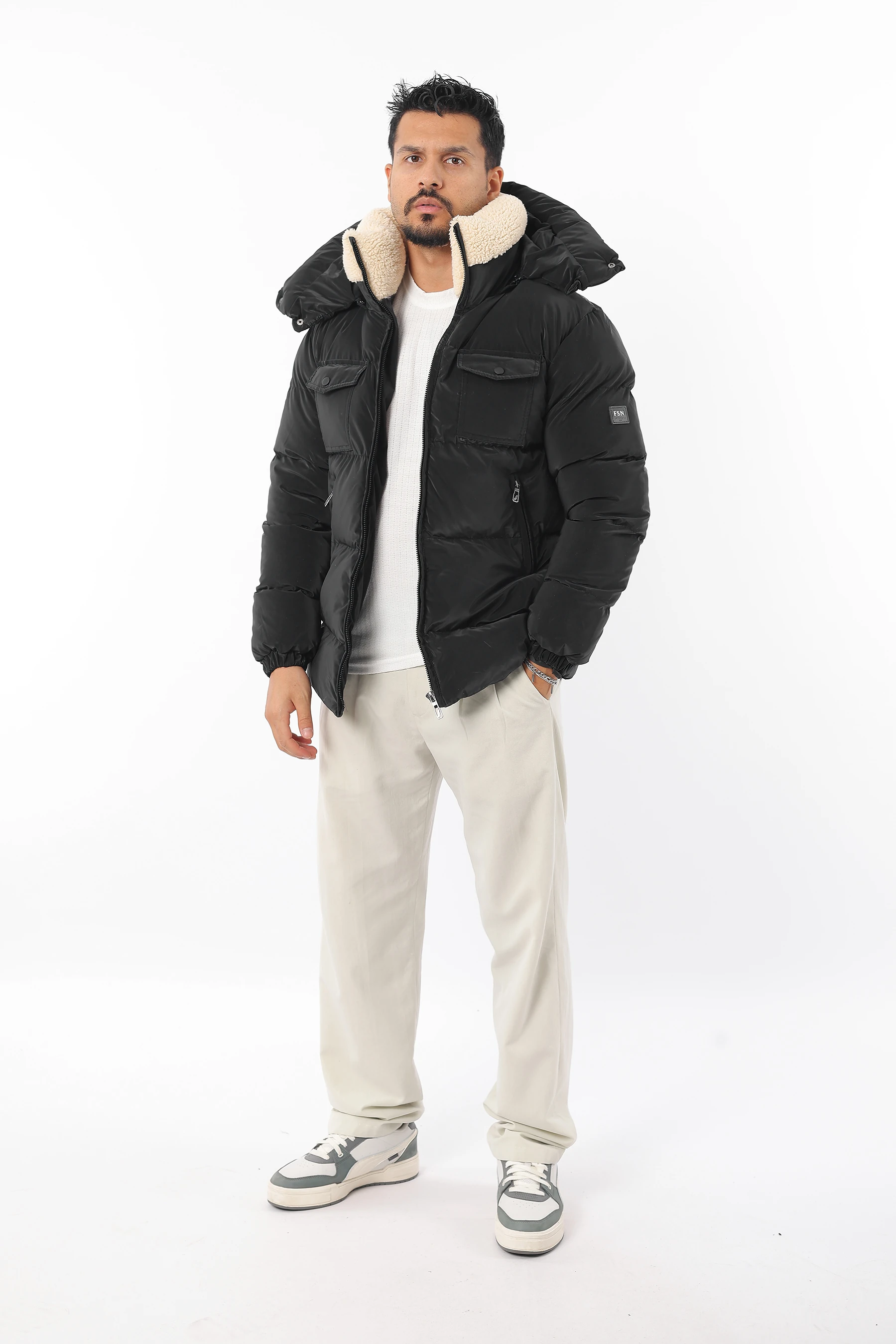 Erkek Şişme Yaka Kürklü Nova Kumaş Sıkı Elyaf Dolum Kalın Kışlık Mont 1555