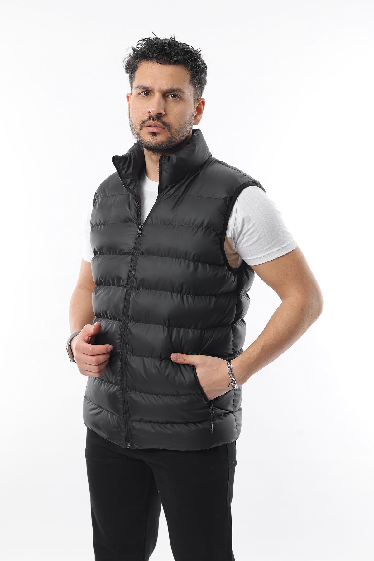 Erkek Regular Fit Dik Yaka Mevsimlik Şişme Yelek