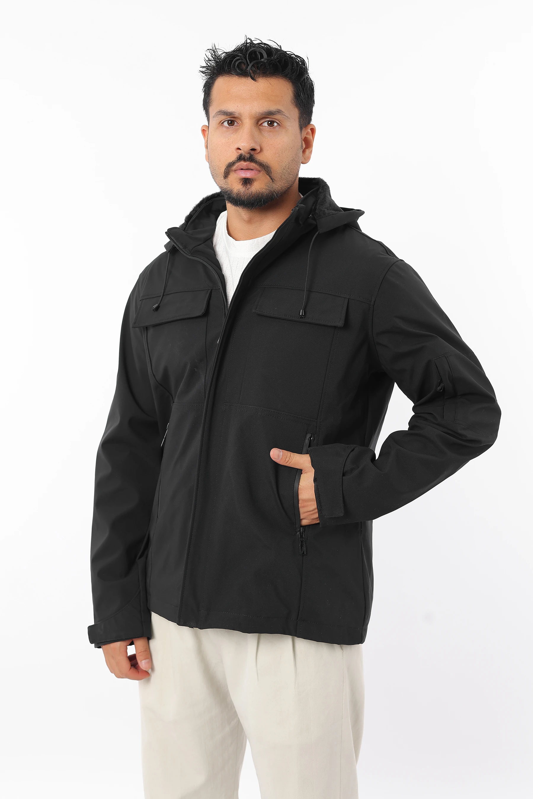 Erkek İçi Rüzgar Geçirmez Softjel Kumaş Kapüşonlu Fermuarlı Mont 1617