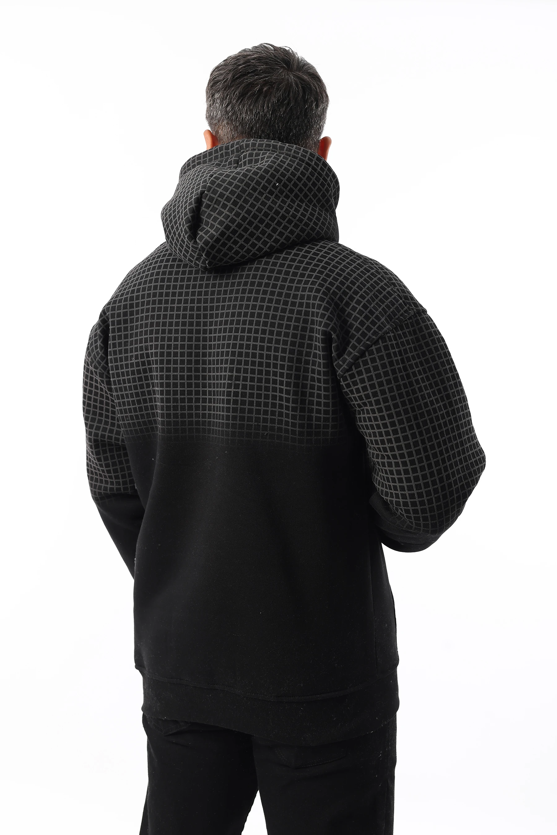 Erkek Yarım Oversize Pamuklu Yumuşak İçi Polarlı Kapşonlu Kanguru Cep Baskılı Sweatshirt 1050