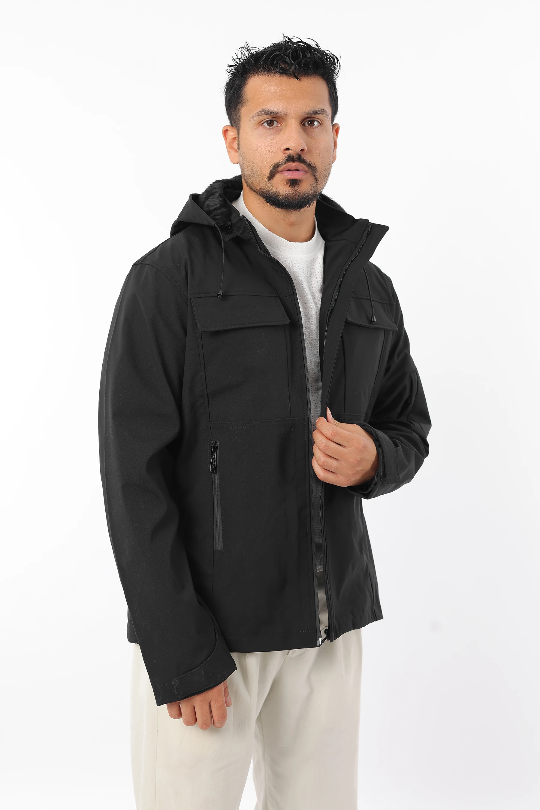 Erkek İçi Rüzgar Geçirmez Softjel Kumaş Kapüşonlu Fermuarlı Mont 1617