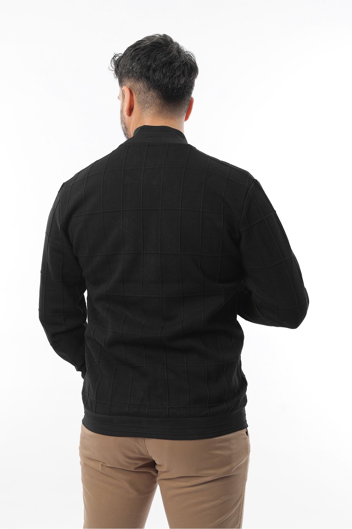 Erkek Çift Cepli Dik Yaka  Kapitone Desenli Fermuarlı Sweatshirt