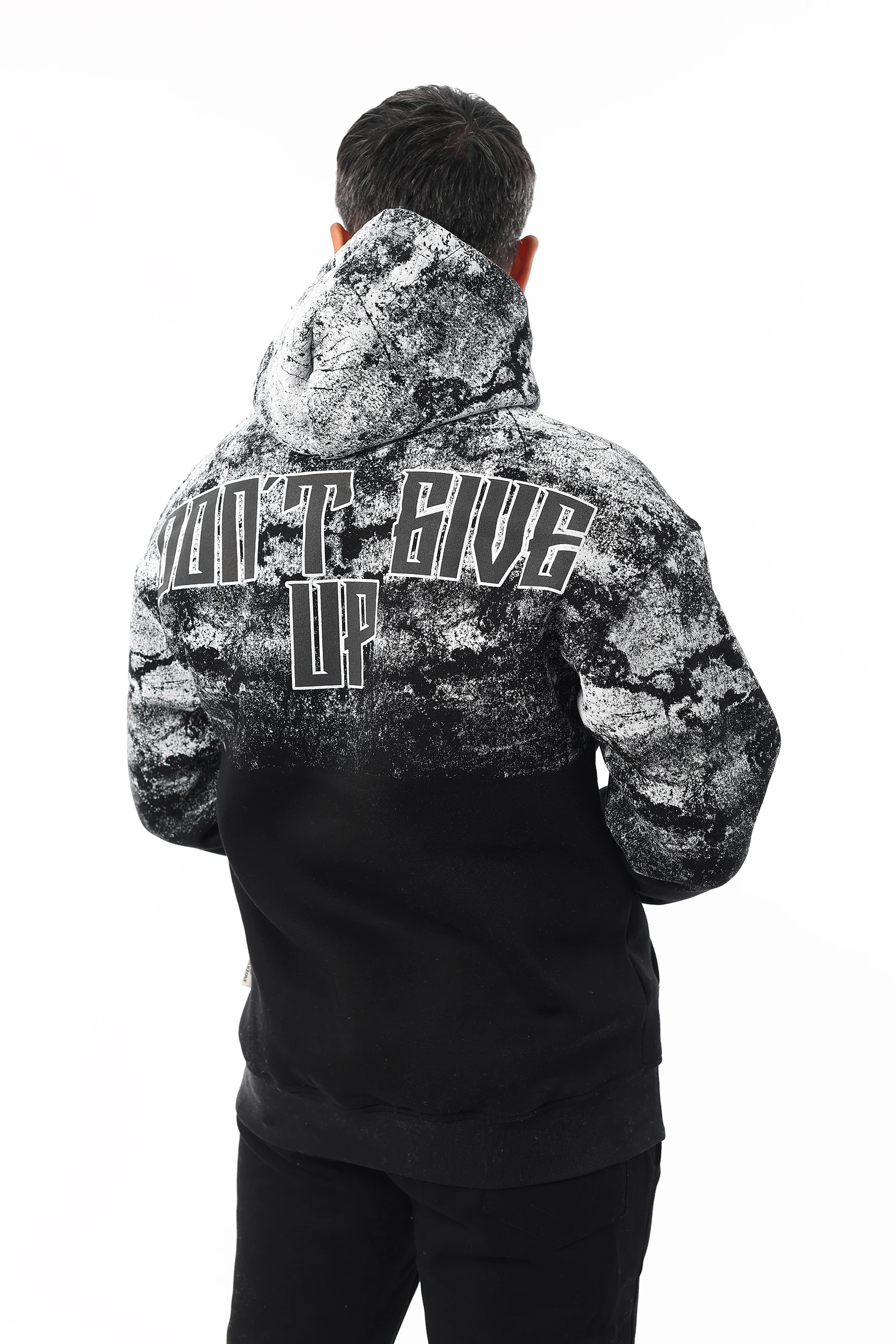 Unisex Yarım Oversize Pamuklu Yumuşak İçi Polarlı Kapşonlu Kanguru Cep Baskılı Sweatshirt 1058